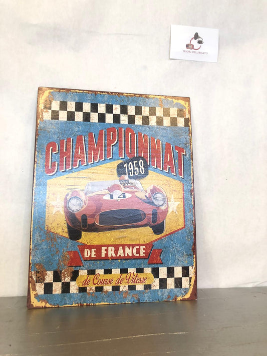 Targa Vintage in Metallo Retrò – Insegna Championnat de France 1958 Corse Auto