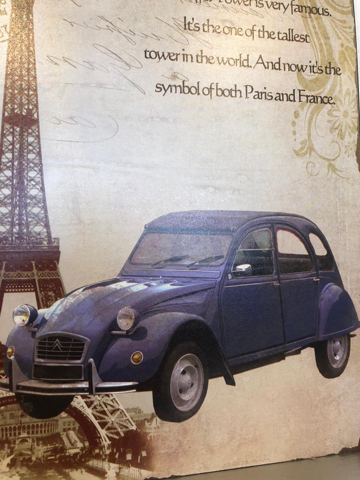 Targa Vintage in Metallo Retrò – Insegna Ville de Paris con Torre Eiffel e Citroën 2CV