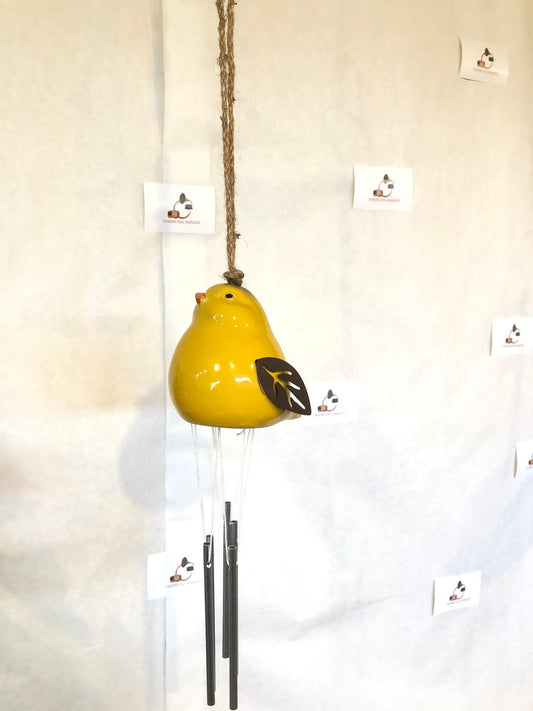 Pendaglio a Vento Uccellino Giallo in Ceramica – Decorazione da Giardino e Balcone