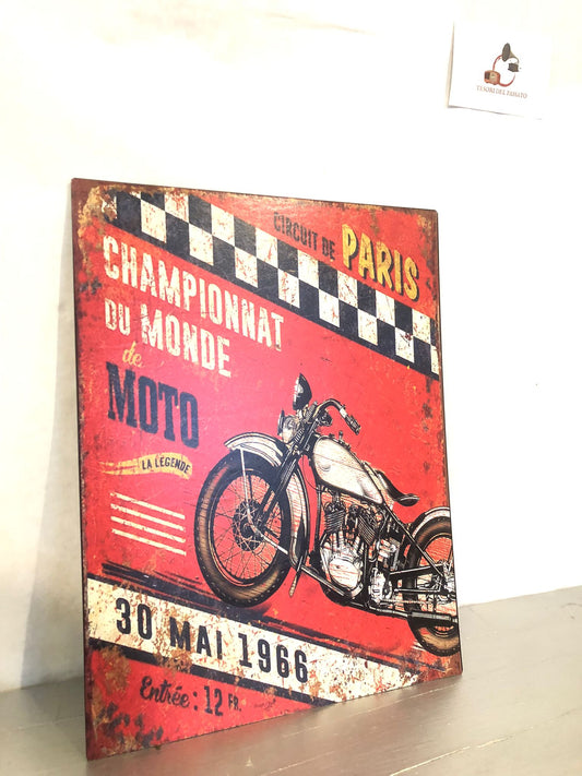 Targa Vintage Moto 1966 – Insegna Retrò Circuit de Paris in Metallo Rosso