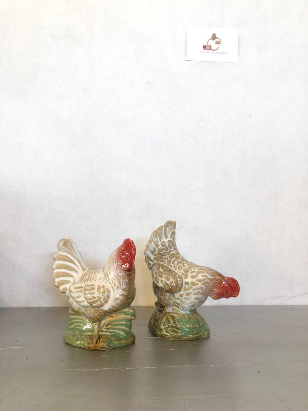 Coppia Galline in Ceramica Vintage Dipinte a Mano – Soprammobili Rustici da Collezione
