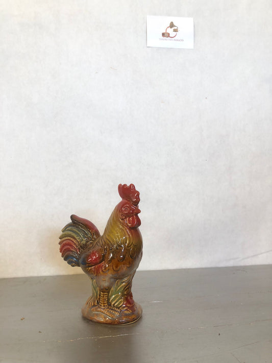 Gallo in Ceramica Vintage Decorato a Mano – Soprammobile Rustico da Collezione