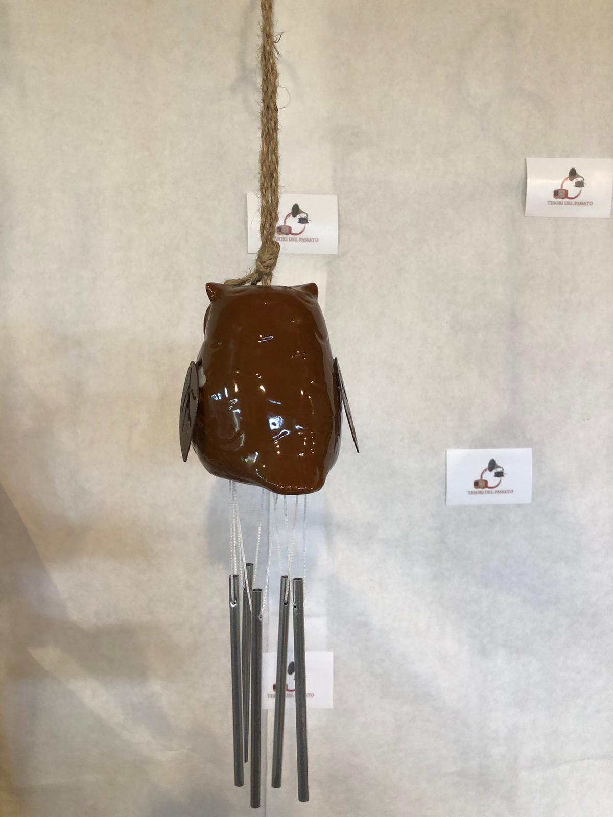 Pendaglio a Vento Gufo Marrone in Ceramica – Decorazione da Giardino e Casa