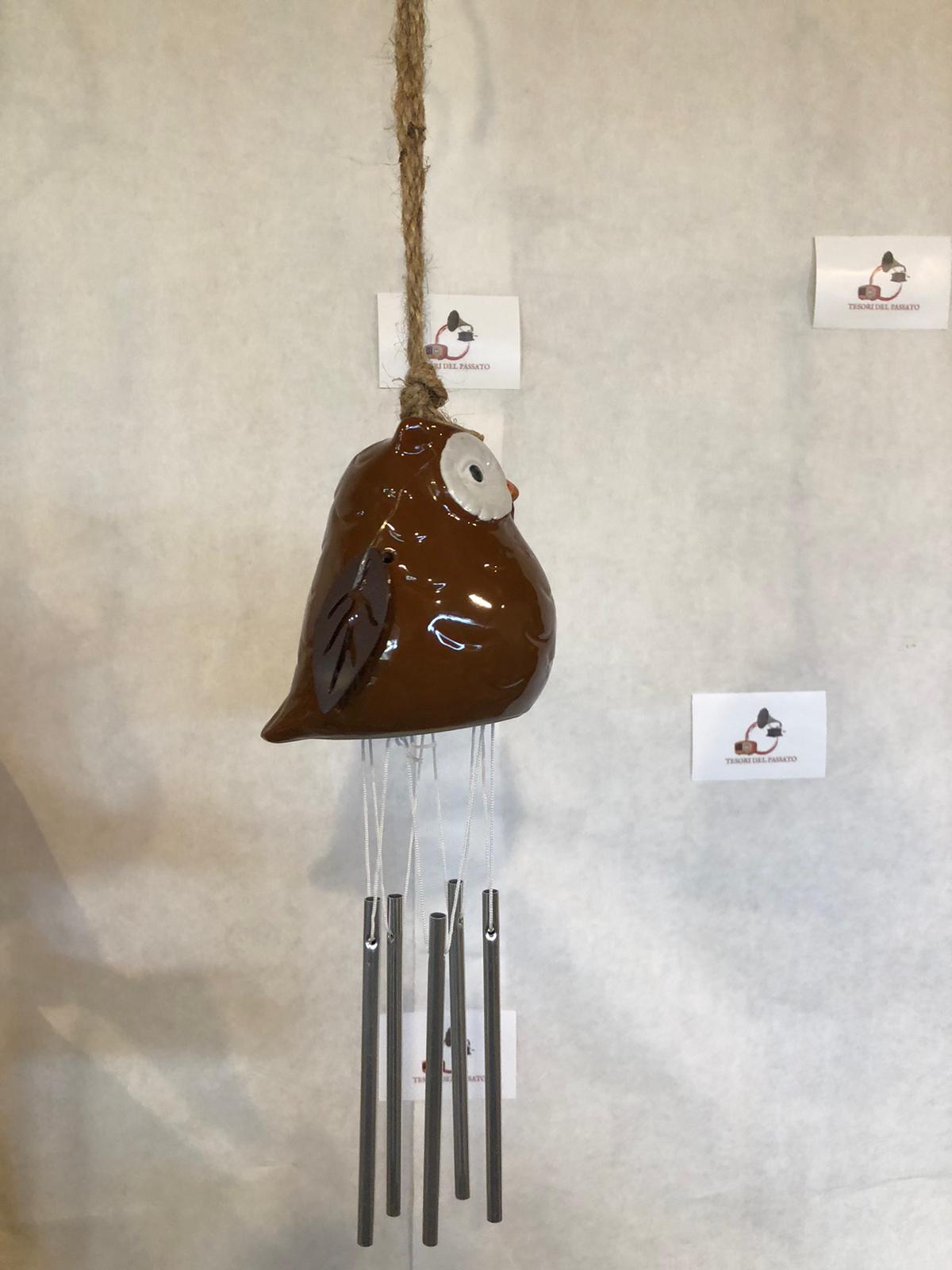 Pendaglio a Vento Gufo Marrone in Ceramica – Decorazione da Giardino e Casa