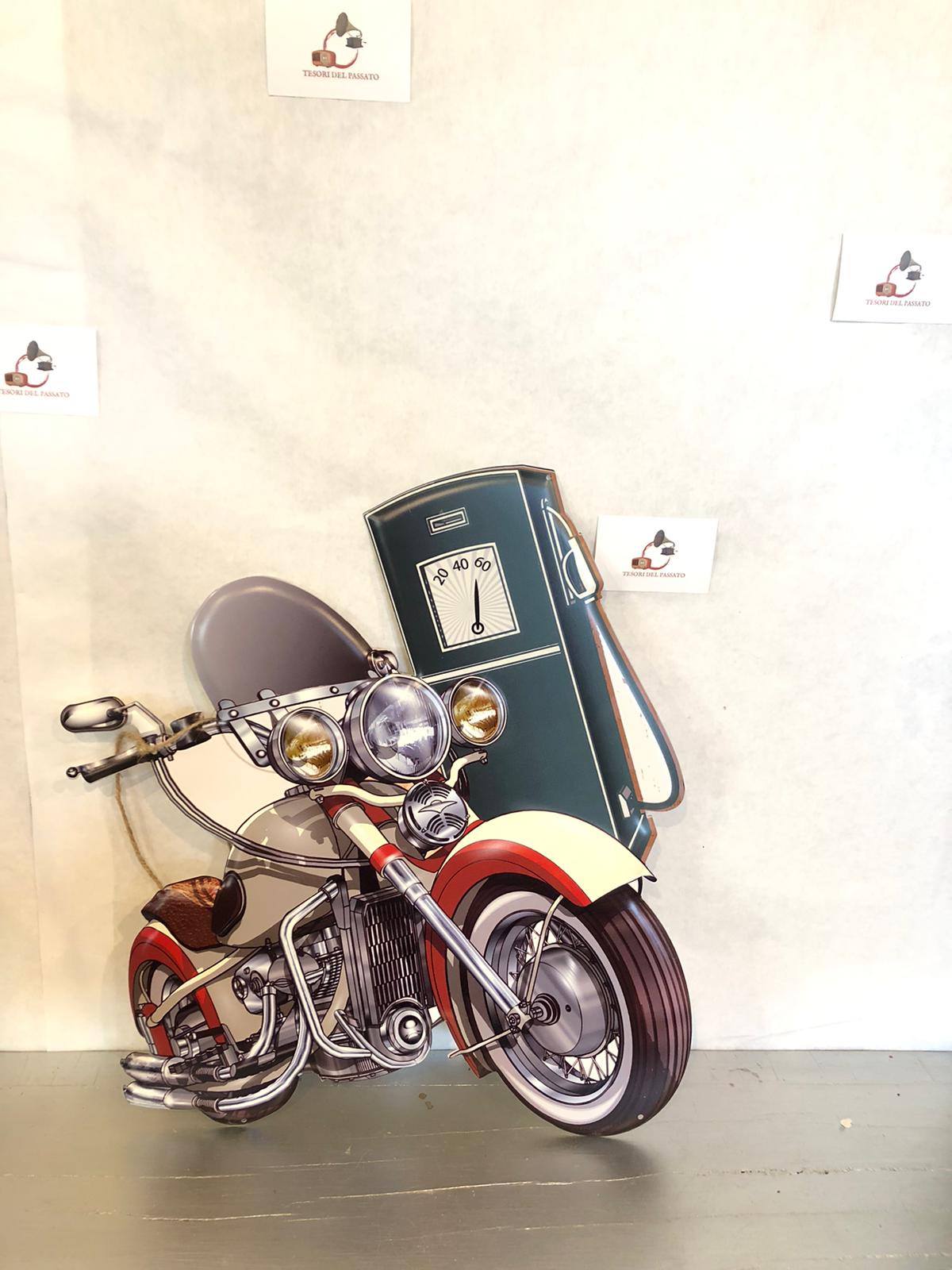 Cartello Moto Custom con Pompa Benzina – Insegna Vintage Retrò Biker