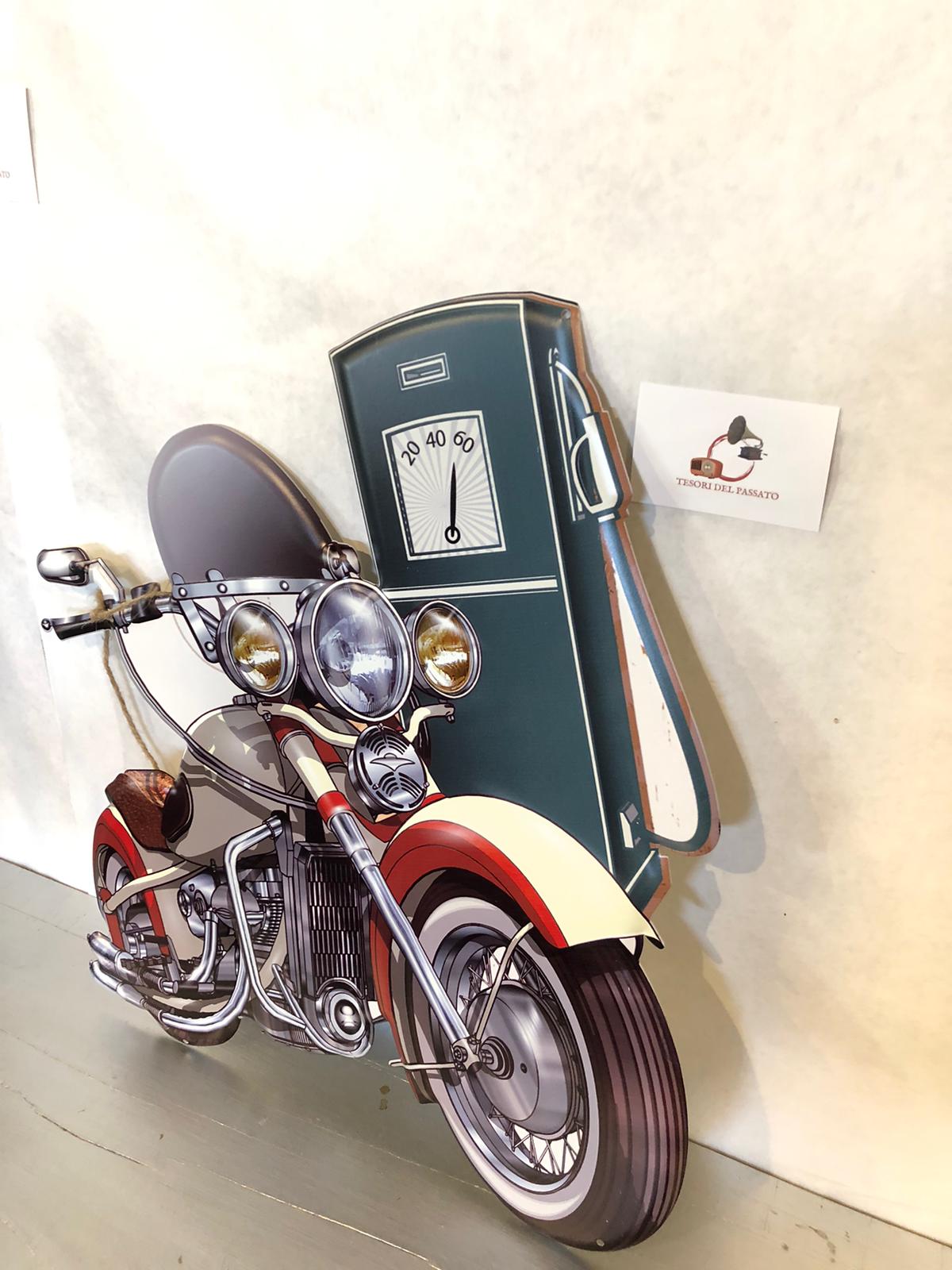 Cartello Moto Custom con Pompa Benzina – Insegna Vintage Retrò Biker