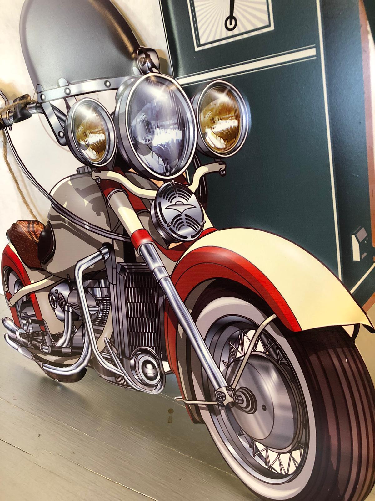 Cartello Moto Custom con Pompa Benzina – Insegna Vintage Retrò Biker