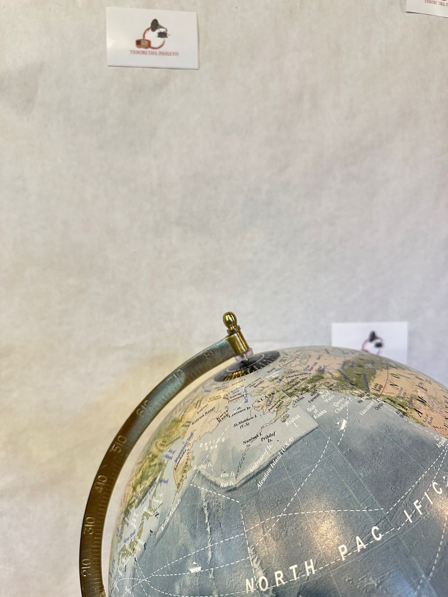 Mappamondo Vintage Blu con Base in Legno – Globo Terrestre Elegante da Tavolo per Arredamento e Studio