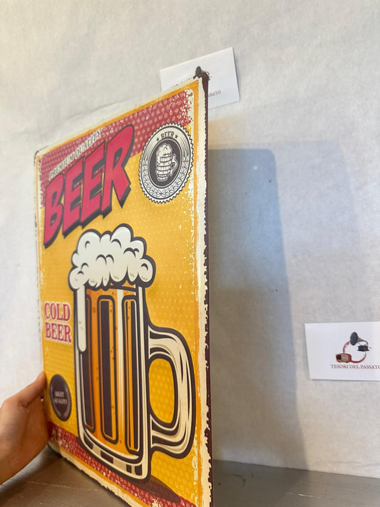 Targa Vintage Birra in Metallo – Cold Beer – Arredo Pub e Bar