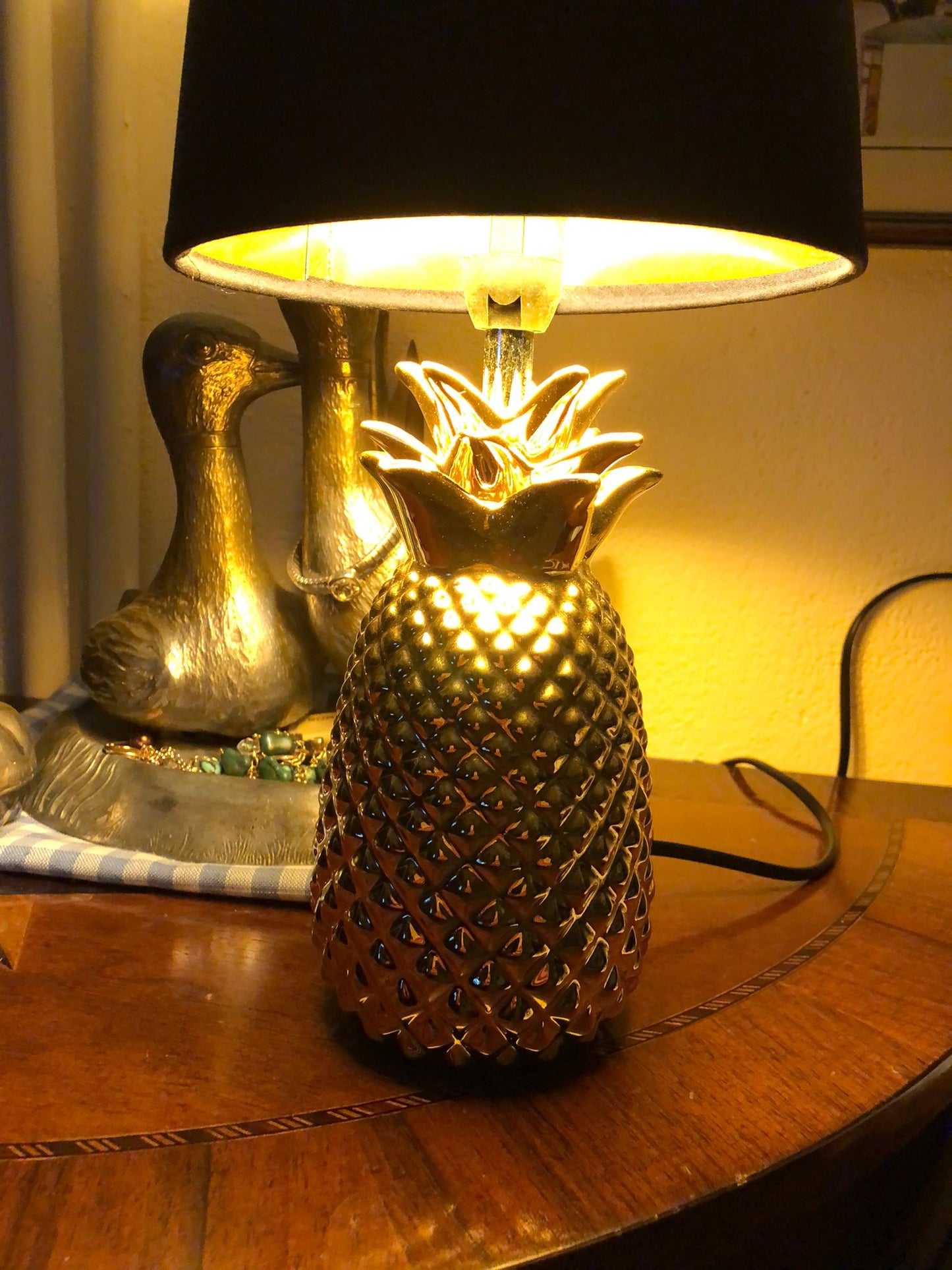Lampada da Tavolo Ananas Nera Abat-Jour Design Moderno e Glamour