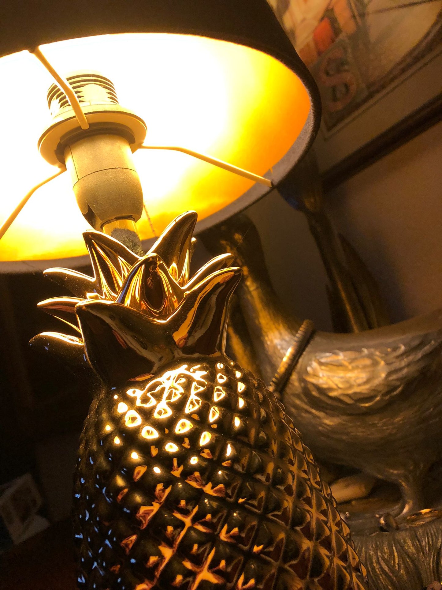 Lampada da Tavolo Ananas Nera Abat-Jour Design Moderno e Glamour