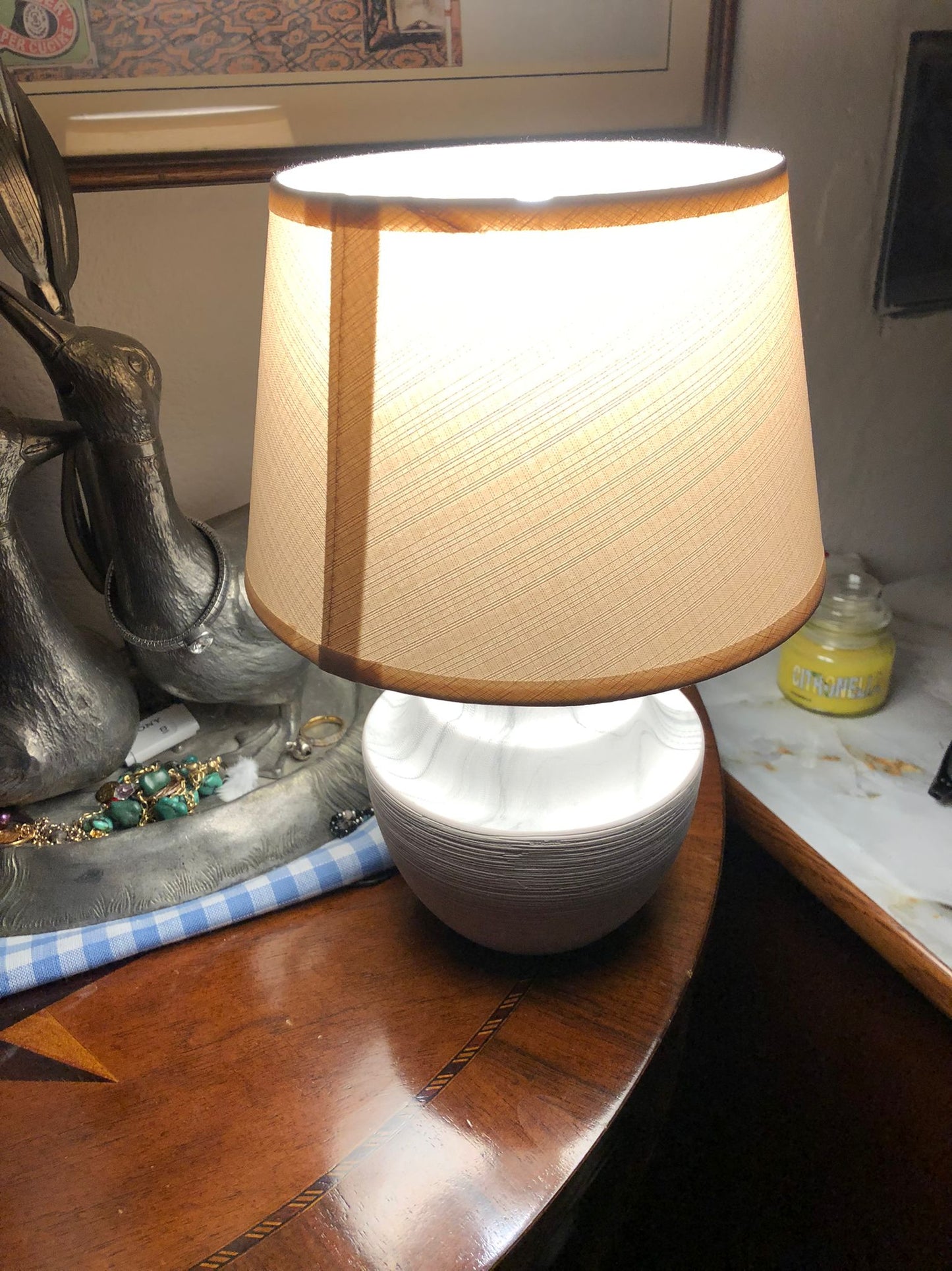Lampada da Tavolo Ceramica Bianco e Grigio  Abat-Jour Elegante dal Design Moderno