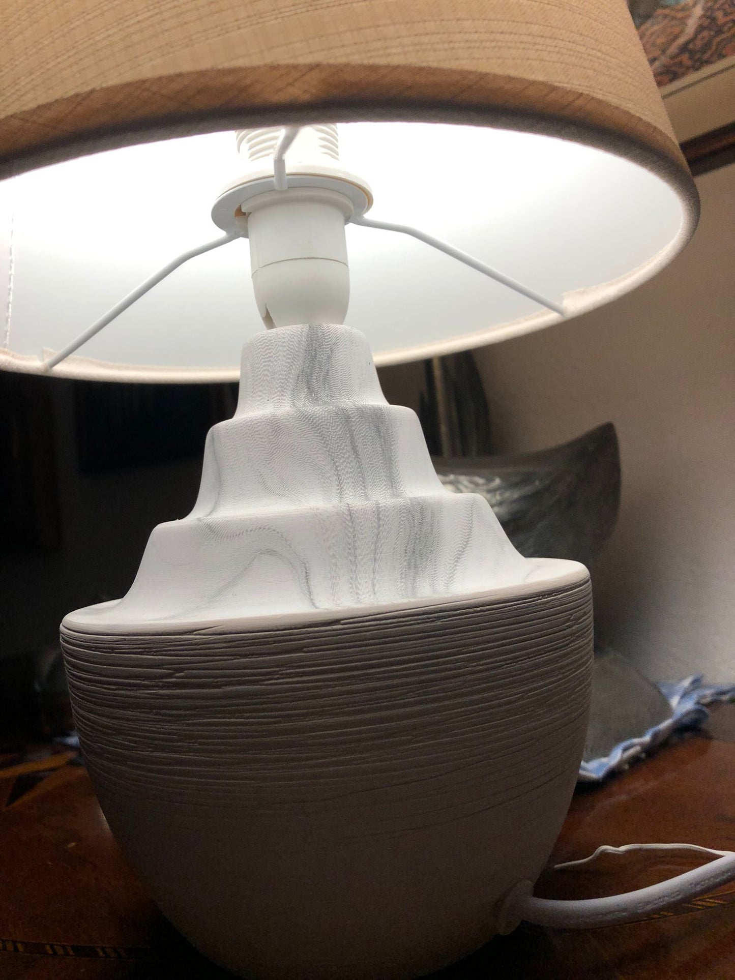 Lampada da Tavolo Ceramica Bianco e Grigio  Abat-Jour Elegante dal Design Moderno