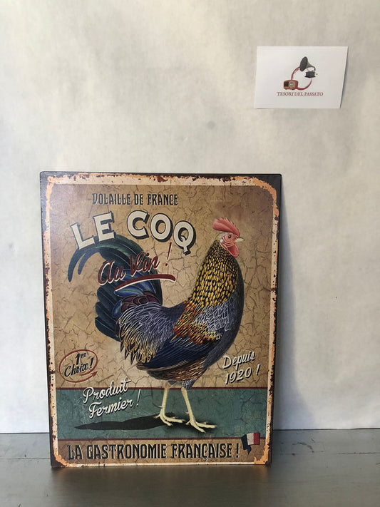 Quadro in Metallo Vintage Francese – Targa Retrò Le Coq au Vin per Cucina e Arredamento