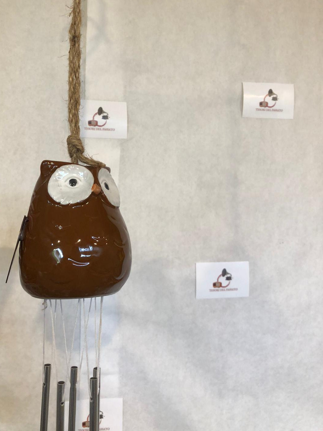 Pendaglio a Vento Gufo Marrone in Ceramica – Decorazione da Giardino e Casa