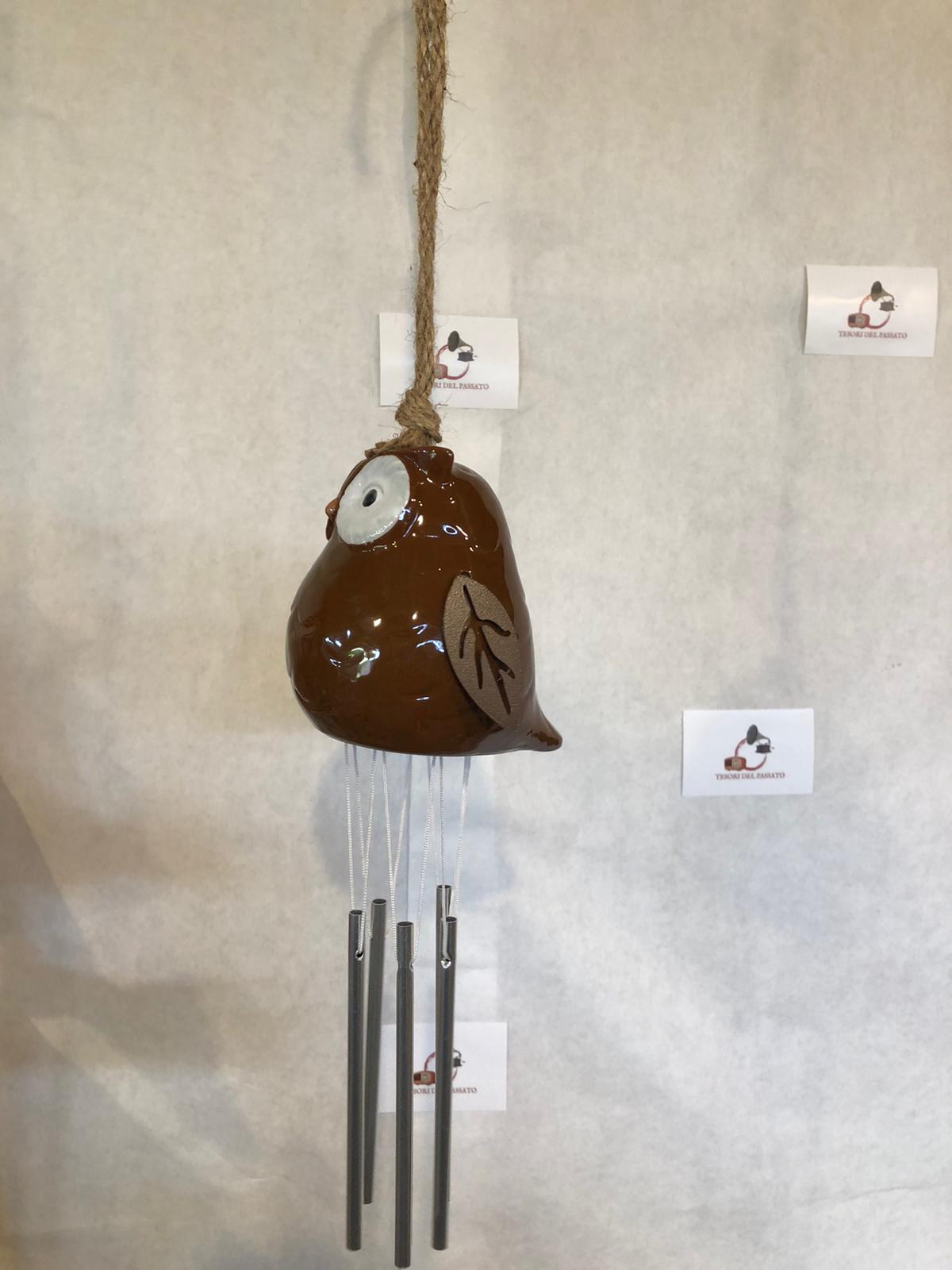 Pendaglio a Vento Gufo Marrone in Ceramica – Decorazione da Giardino e Casa